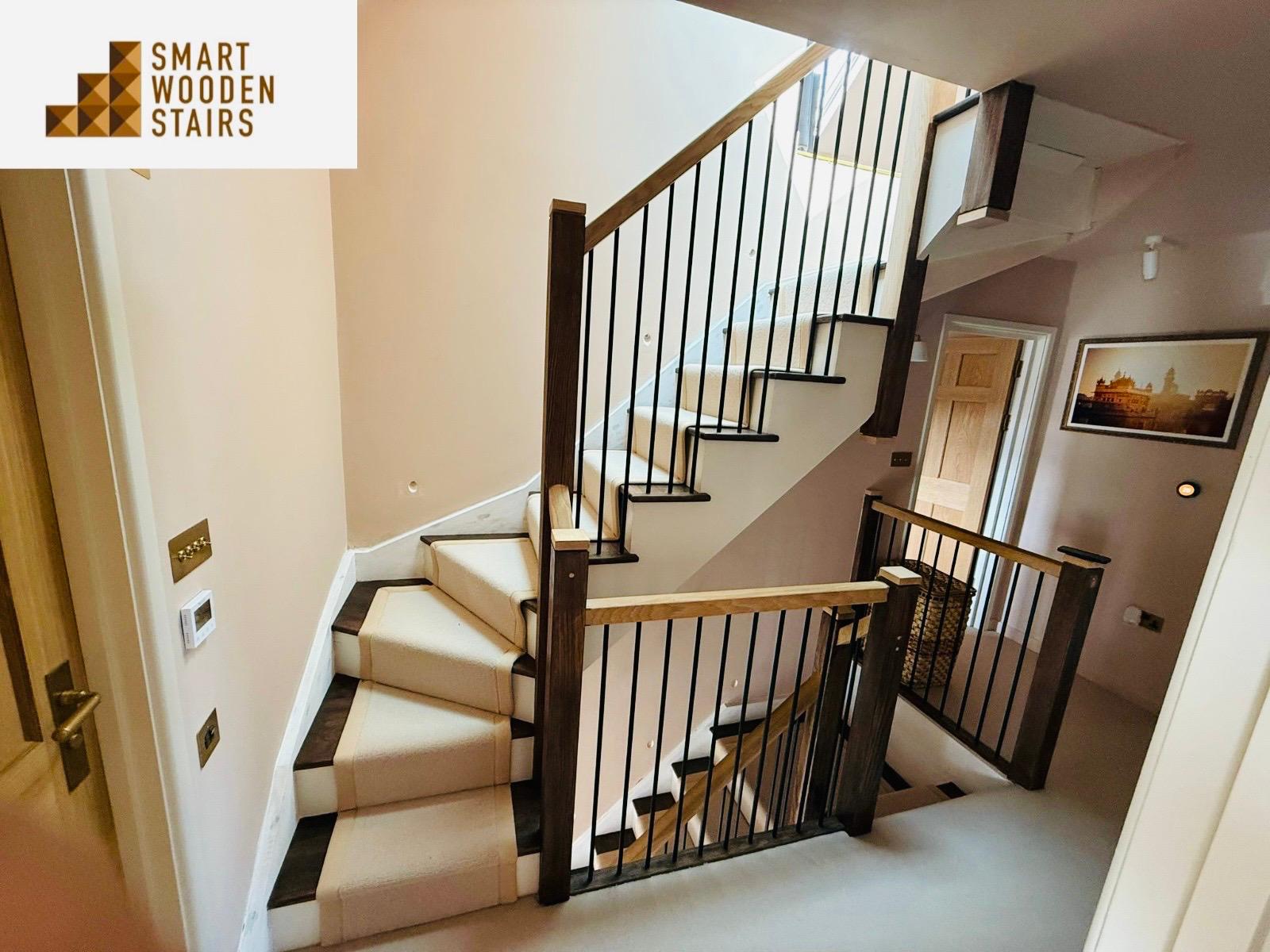 Mix match cut-string walnut staircase