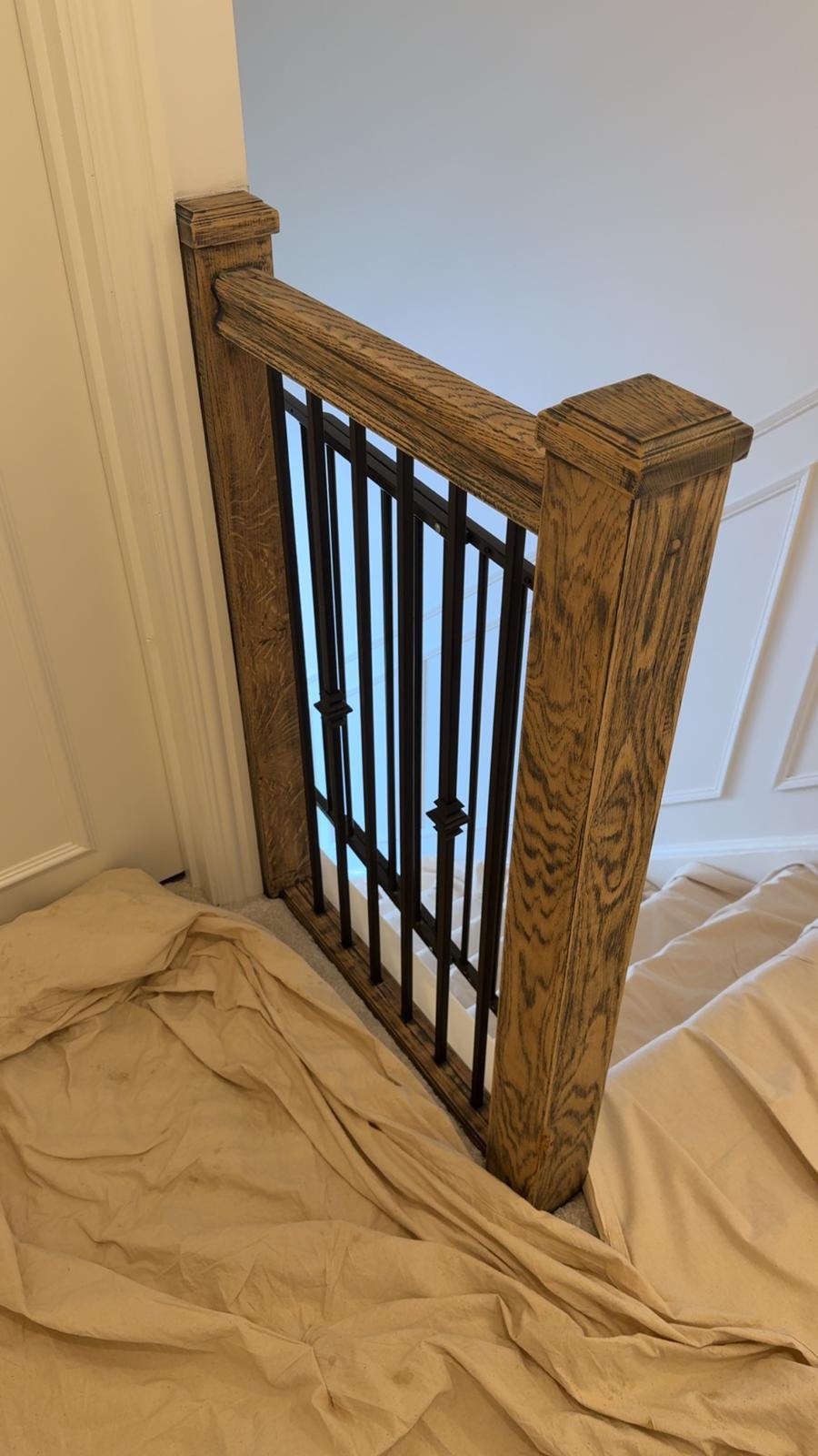 Oak post, Oak post cap, Oak handrail, oak base rail with metal spindles